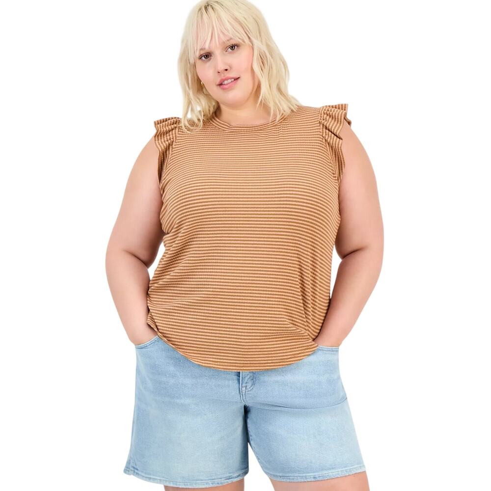 Democracy Plus Trendy Ruffle Cap-Sleeve Top in Sahara Sand